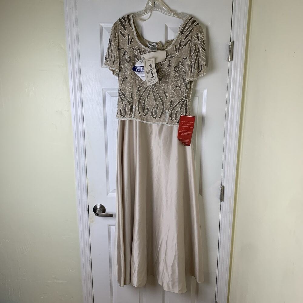 Vtg Stenay Bridesmaid Wedding Dress Women's Size 14 Petite Silk Formal Beaded